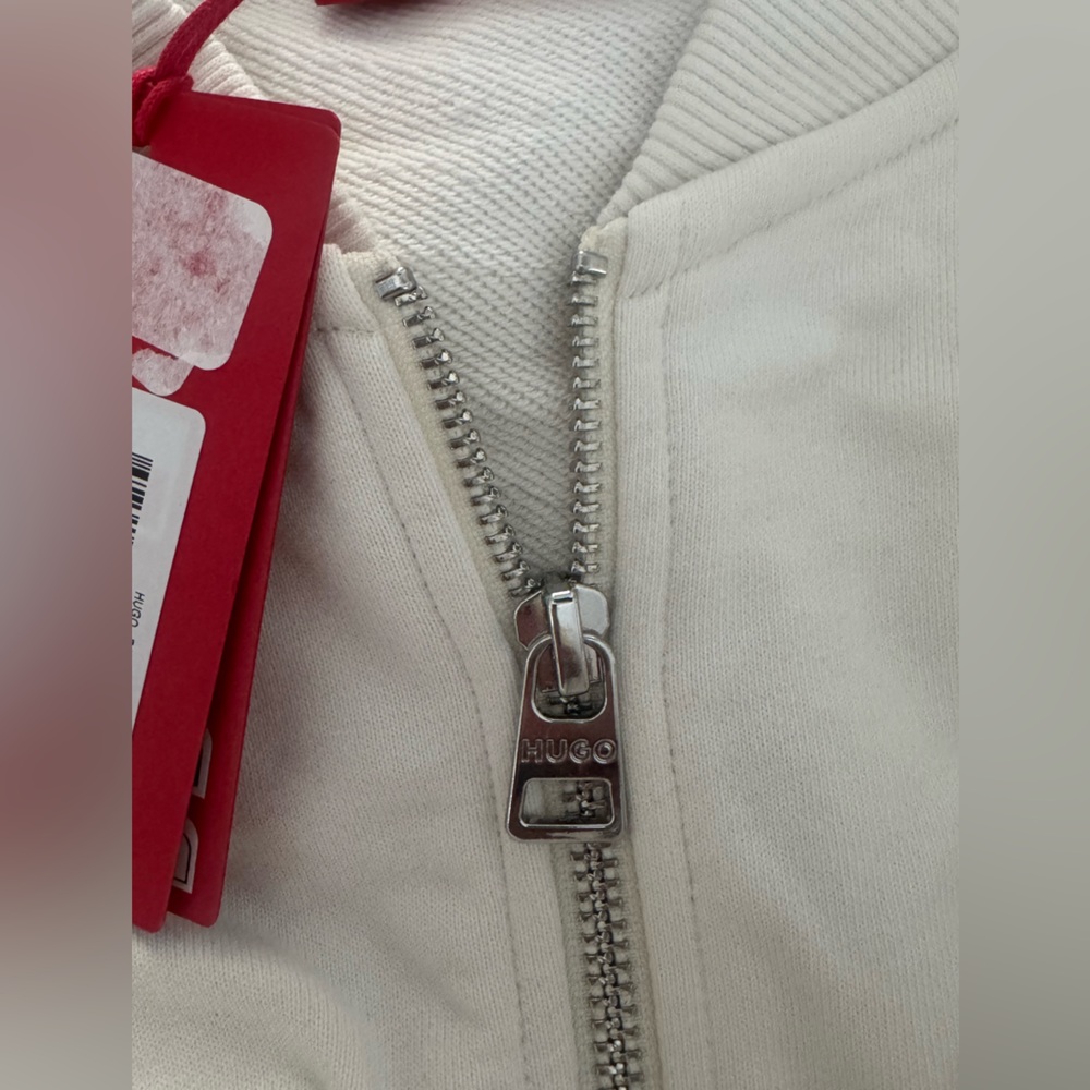 $158 HUGO By Hugo Boss Men’s Drochomber Bomber Jacket White Oversized Zip Small‎ - Picture 5 of 7